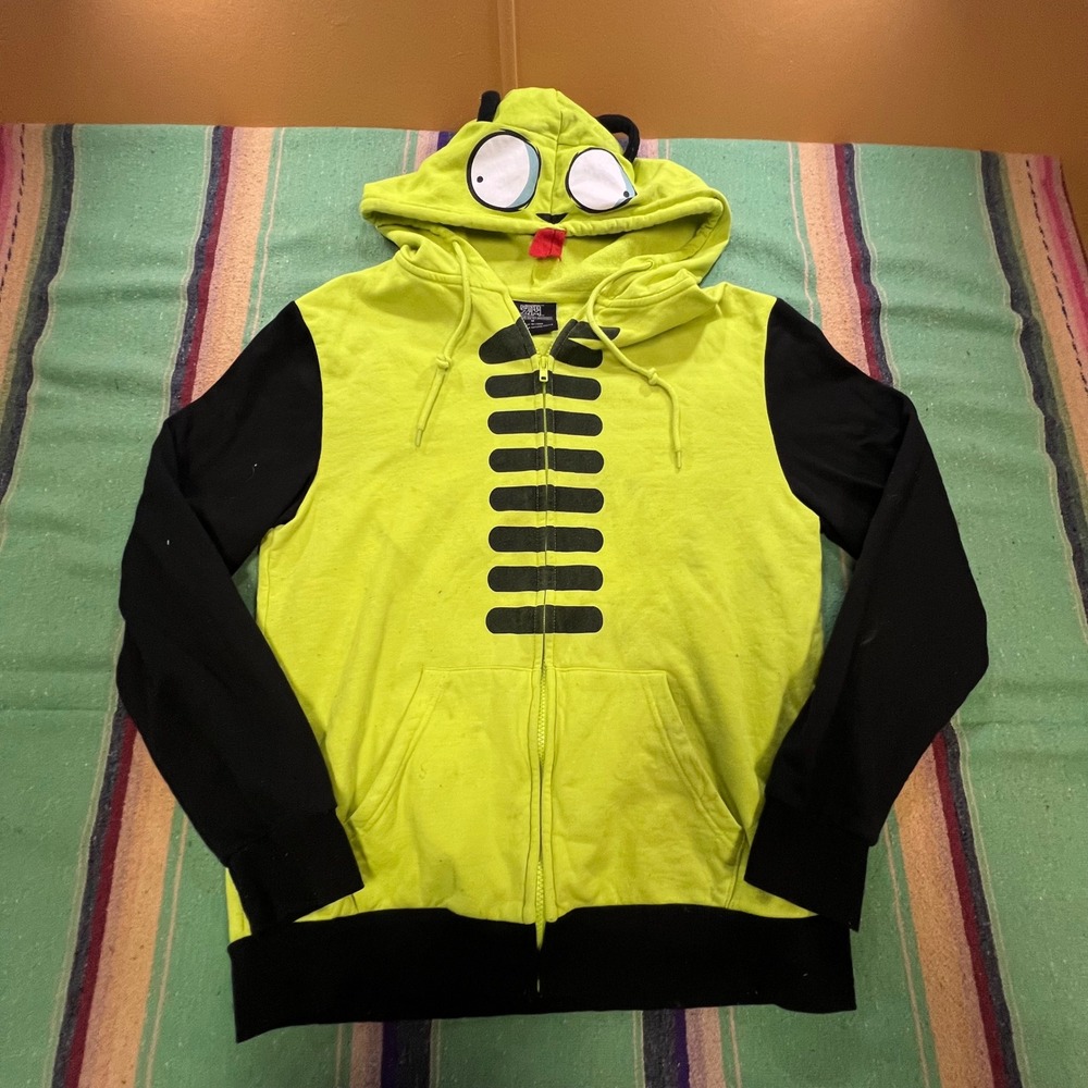 Invader Zim Gir Hoodie Mens Medium Green Black Character Zip Up Nickelodeon